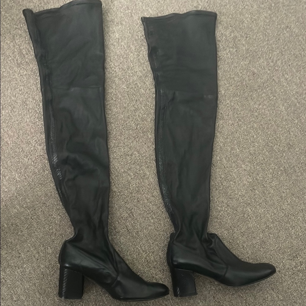 Sleek Black Over the Knee Boots with Chunky Heel